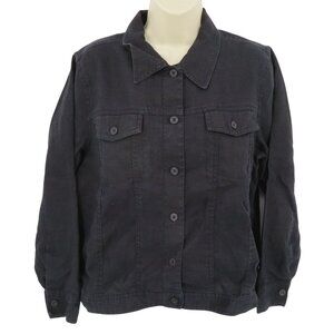 Relativity Women Large Black Collar Pockets Button Front Jacket Coat All Linen